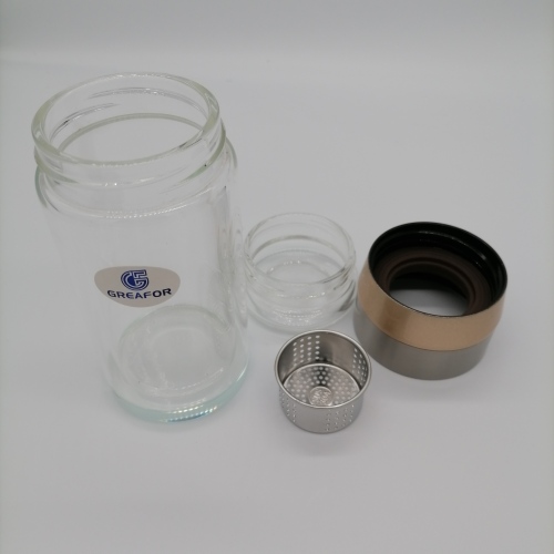 Botella de agua de vidrio con alto contenido de borosilicato Botellas de vidrio con infusor de té con logotipo personalizado