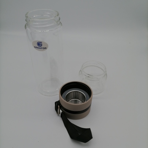 botella por separado infusor de té botella de agua potable de vidrio de borosilicato de doble pared