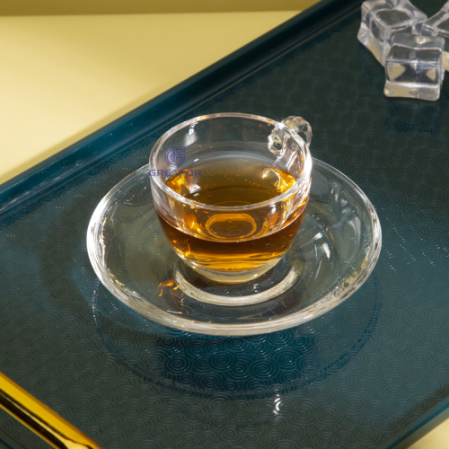 Diseños personalizados, venta al por mayor, taza de vidrio para café transparente con plato