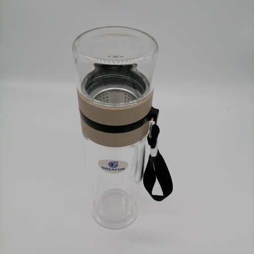 botella por separado infusor de té botella de agua potable de vidrio de borosilicato de doble pared