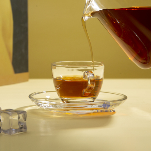 Diseños personalizados, venta al por mayor, taza de vidrio para café transparente con plato